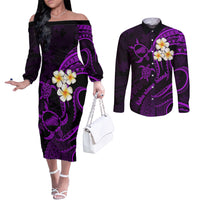 polynesian-hawaii-couples-off-the-shoulder-long-sleeve-dress-and-long-sleeve-button-shirts-kahoolawe-islands-with-pacific-plumeria-purple-vibe