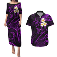 Polynesian Hawaii Couples Puletasi Dress and Hawaiian Shirt Kahoolawe Islands with Pacific Plumeria Purple Vibe LT9 - Wonder Print Shop