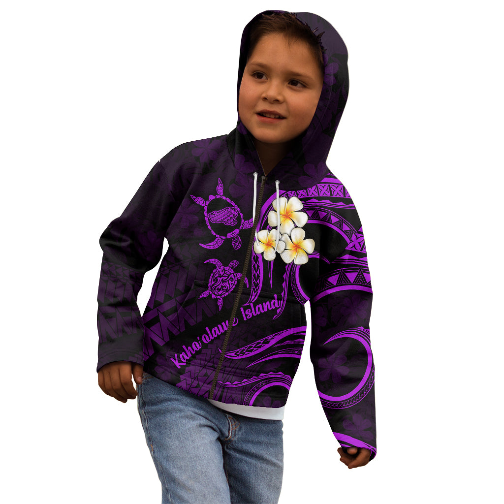 Polynesian Hawaii Kid Hoodie Kahoolawe Islands with Pacific Plumeria Purple Vibe - Wonder Print Shop