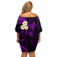 Polynesian Hawaii Off Shoulder Short Dress Kahoolawe Islands with Pacific Plumeria Purple Vibe - Wonder Print Shop