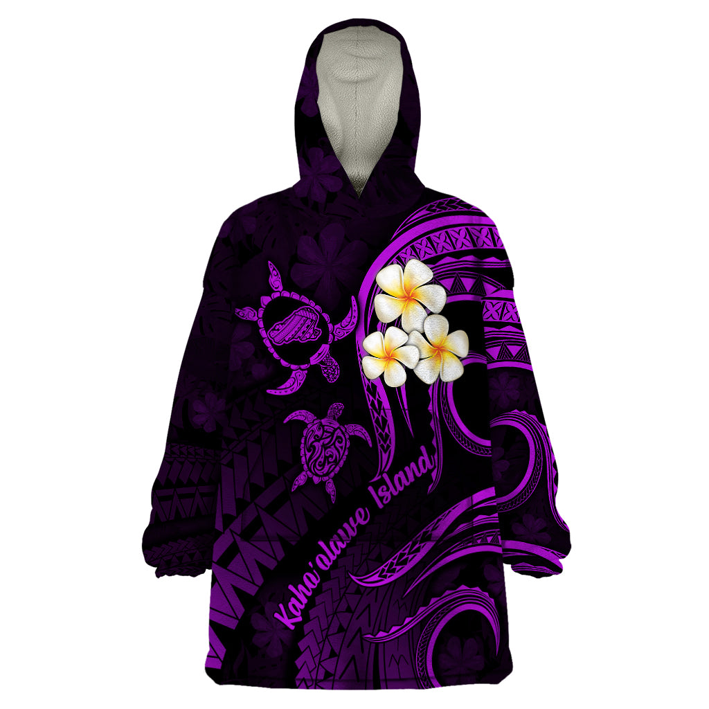 Polynesian Hawaii Wearable Blanket Hoodie Kahoolawe Islands with Pacific Plumeria Purple Vibe - Wonder Print Shop