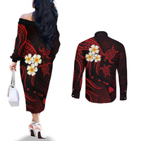 polynesian-hawaii-couples-off-the-shoulder-long-sleeve-dress-and-long-sleeve-button-shirts-kahoolawe-islands-with-pacific-plumeria-red-vibe