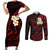Polynesian Hawaii Couples Short Sleeve Bodycon Dress and Long Sleeve Button Shirts Kahoolawe Islands with Pacific Plumeria Red Vibe LT9 - Wonder Print Shop