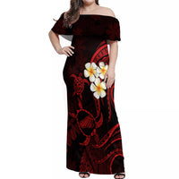Polynesian Hawaii Off Shoulder Maxi Dress Kahoolawe Islands with Pacific Plumeria Red Vibe - Wonder Print Shop