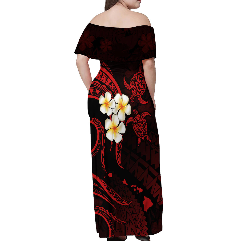 Polynesian Hawaii Off Shoulder Maxi Dress Kahoolawe Islands with Pacific Plumeria Red Vibe - Wonder Print Shop