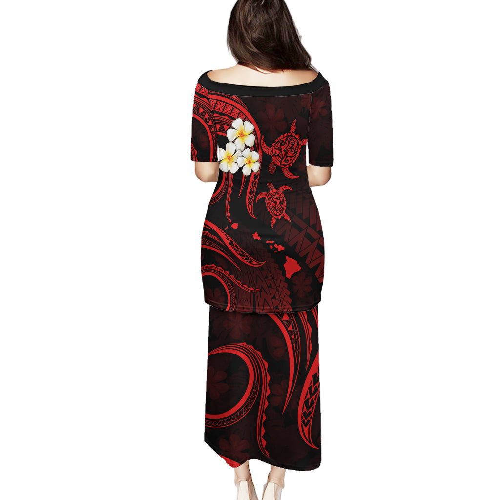 Polynesian Hawaii Puletasi Kahoolawe Islands with Pacific Plumeria Red Vibe - Wonder Print Shop