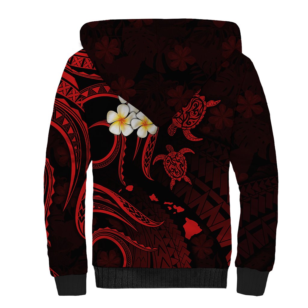 Polynesian Hawaii Sherpa Hoodie Kahoolawe Islands with Pacific Plumeria Red Vibe - Wonder Print Shop