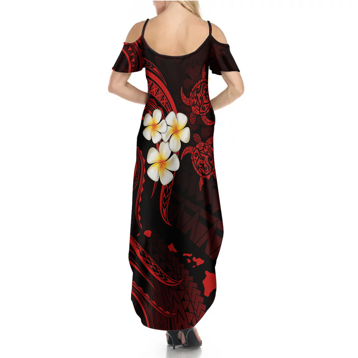 Polynesian Hawaii Summer Maxi Dress Kahoolawe Islands with Pacific Plumeria Red Vibe - Wonder Print Shop