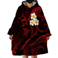 Polynesian Hawaii Wearable Blanket Hoodie Kahoolawe Islands with Pacific Plumeria Red Vibe - Wonder Print Shop