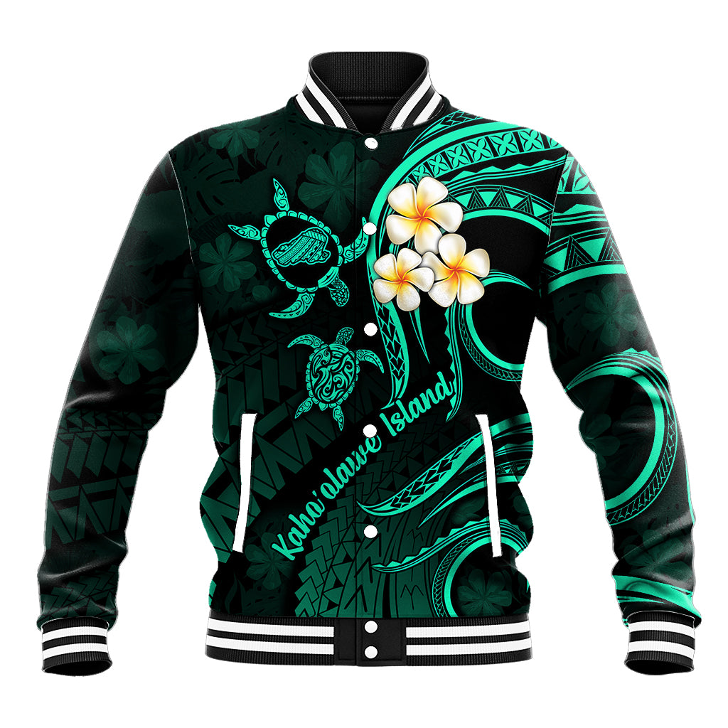Polynesian Hawaii Baseball Jacket Kahoolawe Islands with Pacific Plumeria Turquoise Vibe LT9 - Wonder Print Shop