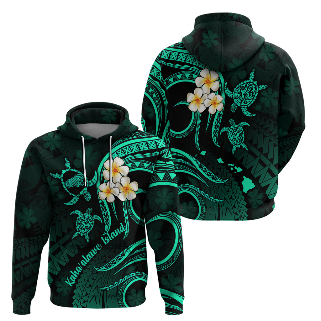 Polynesian Hawaii Hoodie Kahoolawe Islands with Pacific Plumeria Turquoise Vibe - Wonder Print Shop