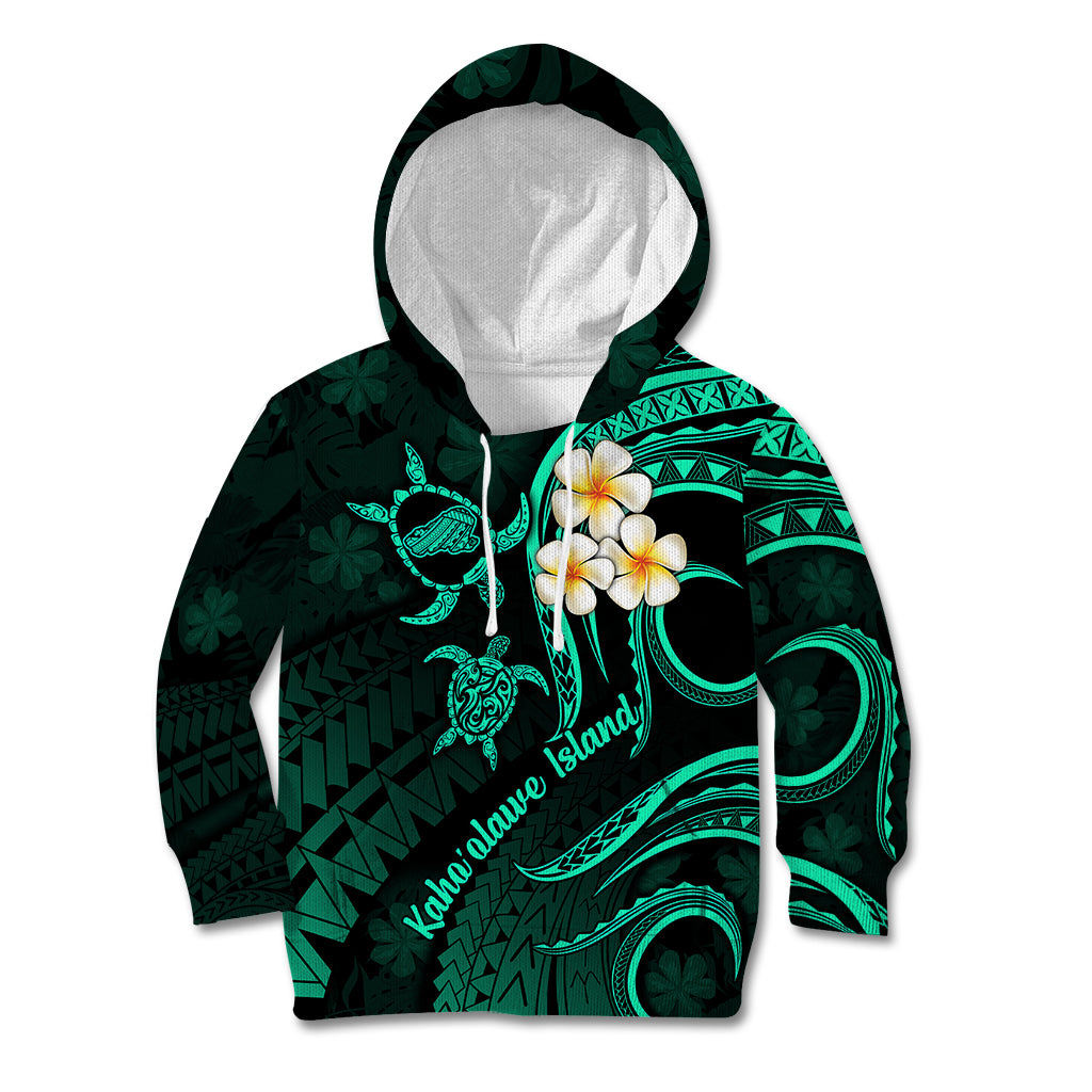 Polynesian Hawaii Kid Hoodie Kahoolawe Islands with Pacific Plumeria Turquoise Vibe - Wonder Print Shop