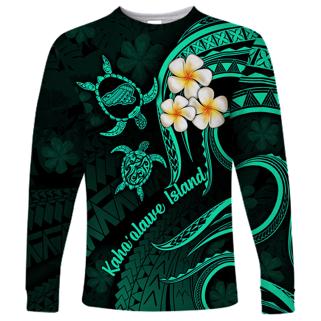 Polynesian Hawaii Long Sleeve Shirt Kahoolawe Islands with Pacific Plumeria Turquoise Vibe - Wonder Print Shop