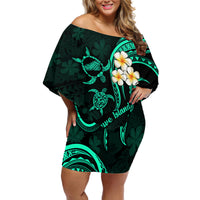 Polynesian Hawaii Off Shoulder Short Dress Kahoolawe Islands with Pacific Plumeria Turquoise Vibe - Wonder Print Shop