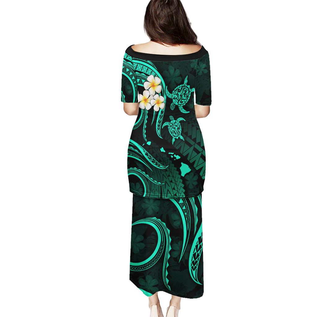 Polynesian Hawaii Puletasi Kahoolawe Islands with Pacific Plumeria Turquoise Vibe - Wonder Print Shop