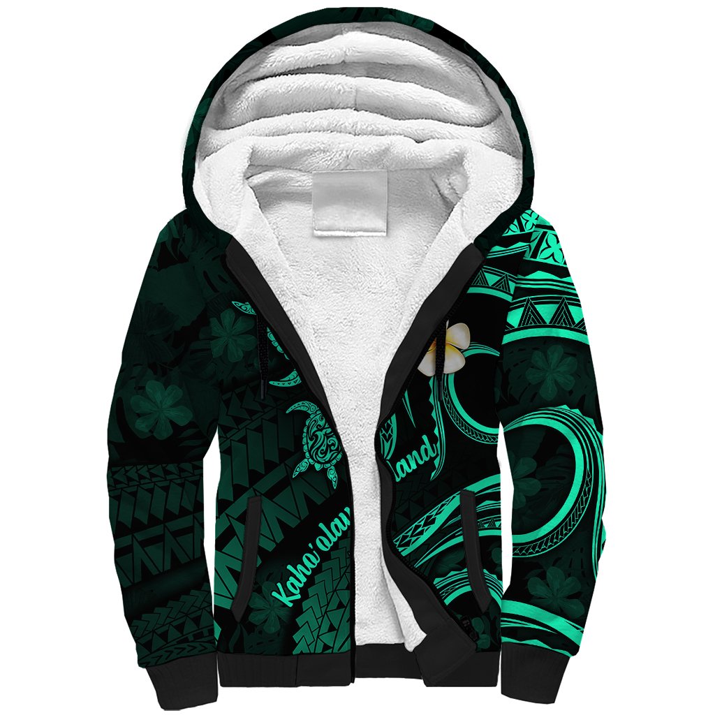 Polynesian Hawaii Sherpa Hoodie Kahoolawe Islands with Pacific Plumeria Turquoise Vibe - Wonder Print Shop