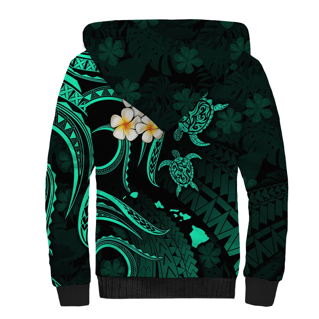 Polynesian Hawaii Sherpa Hoodie Kahoolawe Islands with Pacific Plumeria Turquoise Vibe - Wonder Print Shop
