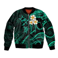 Polynesian Hawaii Sleeve Zip Bomber Jacket Kahoolawe Islands with Pacific Plumeria Turquoise Vibe - Wonder Print Shop