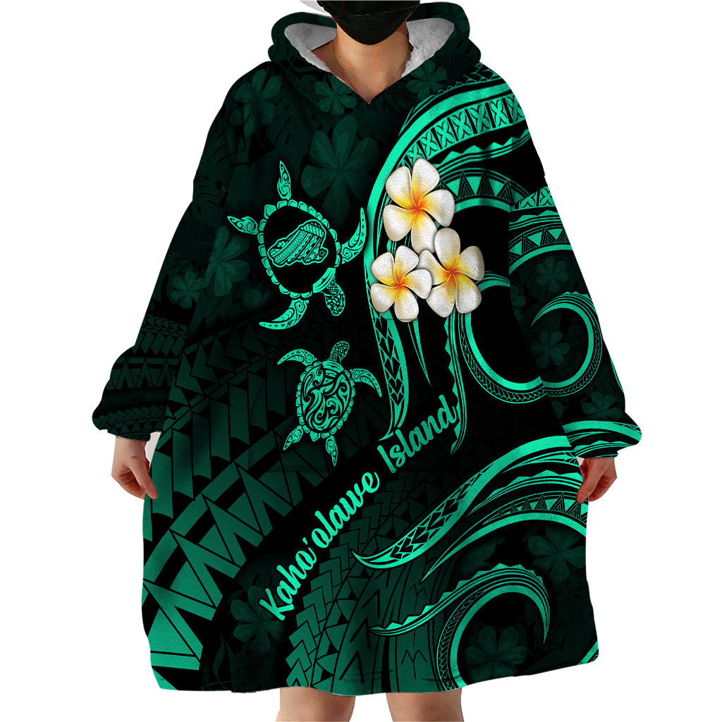 Polynesian Hawaii Wearable Blanket Hoodie Kahoolawe Islands with Pacific Plumeria Turquoise Vibe - Wonder Print Shop