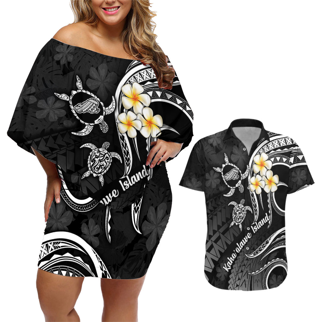 Polynesian Hawaii Couples Off Shoulder Short Dress and Hawaiian Shirt Kahoolawe Islands with Pacific Plumeria White Vibe LT9 - Wonder Print Shop