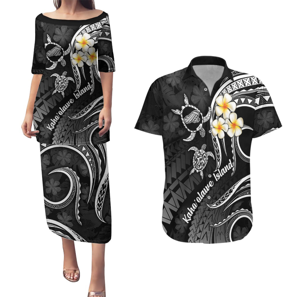 Polynesian Hawaii Couples Puletasi Dress and Hawaiian Shirt Kahoolawe Islands with Pacific Plumeria White Vibe LT9 - Wonder Print Shop