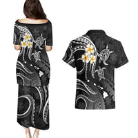 Polynesian Hawaii Couples Puletasi Dress and Hawaiian Shirt Kahoolawe Islands with Pacific Plumeria White Vibe LT9 - Wonder Print Shop