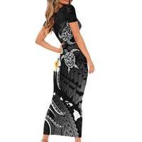 Polynesian Hawaii Short Sleeve Bodycon Dress Kahoolawe Islands with Pacific Plumeria White Vibe - Wonder Print Shop