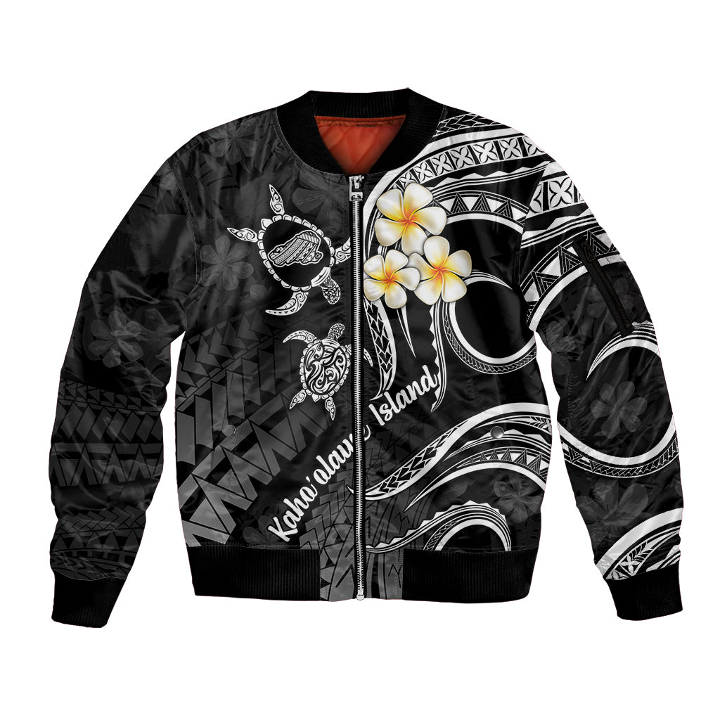 Polynesian Hawaii Sleeve Zip Bomber Jacket Kahoolawe Islands with Pacific Plumeria White Vibe - Wonder Print Shop