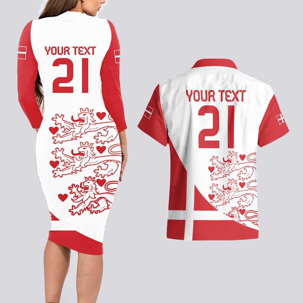 Custom Denmark Football Couples Matching Long Sleeve Bodycon Dress and Hawaiian Shirt Come On Danish Dynamite LT9 - Wonder Print Shop