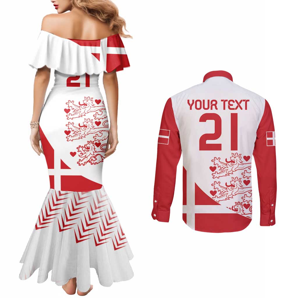 Custom Denmark Football Couples Matching Mermaid Dress and Long Sleeve Button Shirt Come On Danish Dynamite