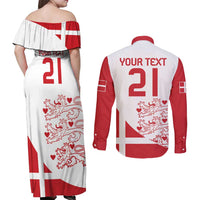 Custom Denmark Football Couples Matching Off Shoulder Maxi Dress and Long Sleeve Button Shirt Come On Danish Dynamite LT9 - Wonder Print Shop