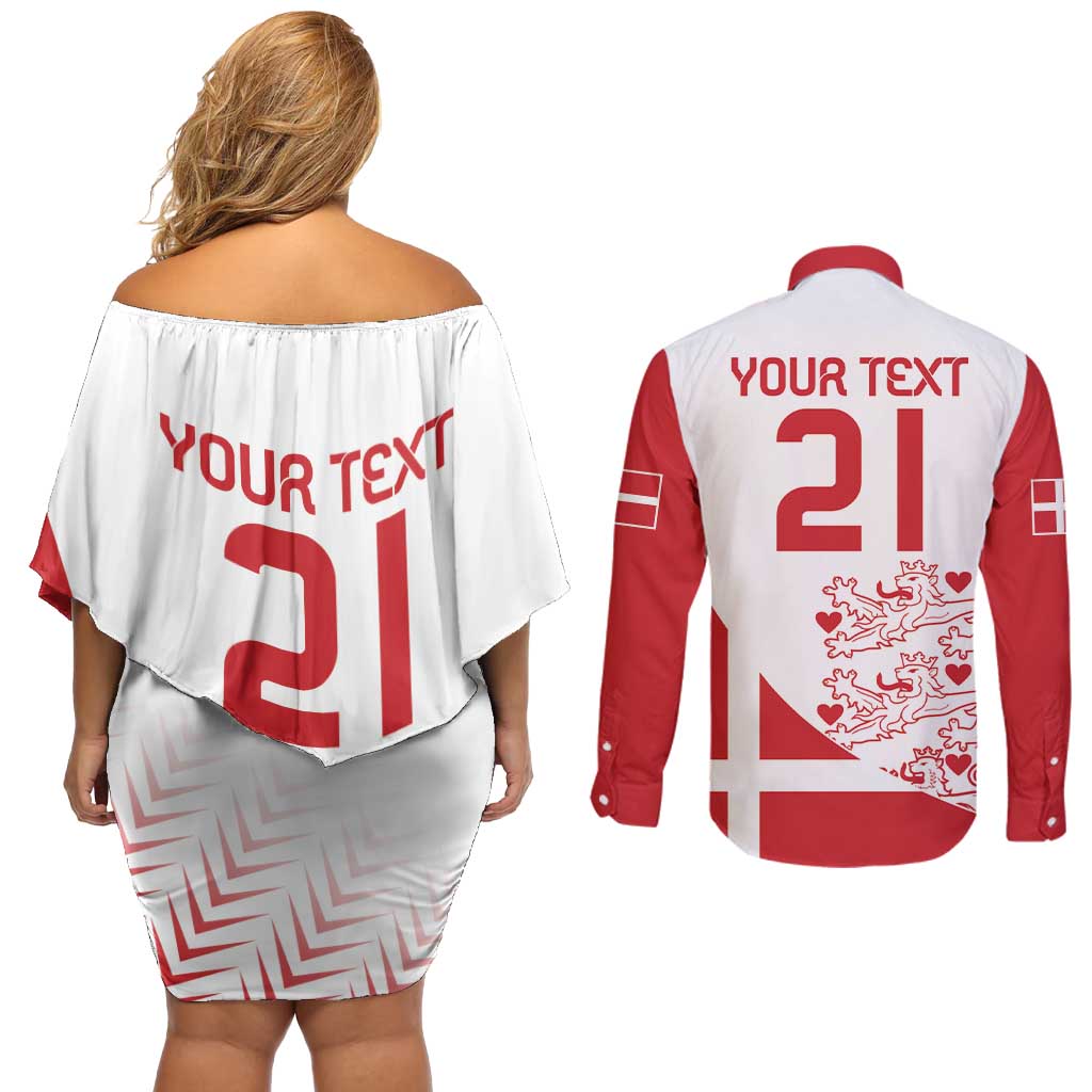 Custom Denmark Football Couples Matching Off Shoulder Short Dress and Long Sleeve Button Shirt Come On Danish Dynamite LT9 - Wonder Print Shop