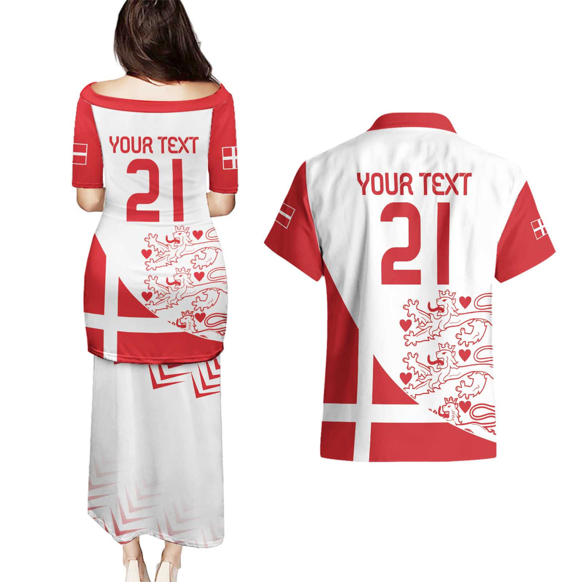 Custom Denmark Football Couples Matching Puletasi and Hawaiian Shirt Come On Danish Dynamite LT9 - Wonder Print Shop