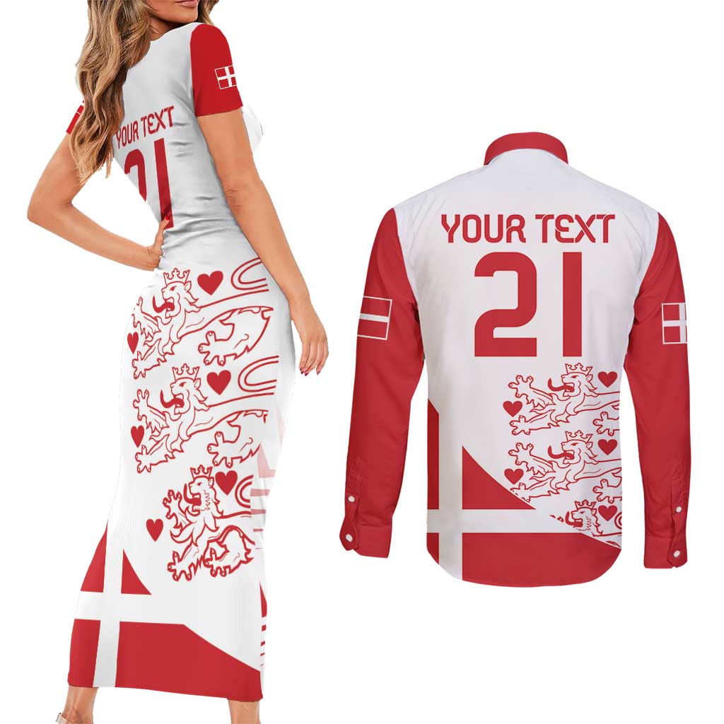 Custom Denmark Football Couples Matching Short Sleeve Bodycon Dress and Long Sleeve Button Shirt Come On Danish Dynamite LT9 - Wonder Print Shop