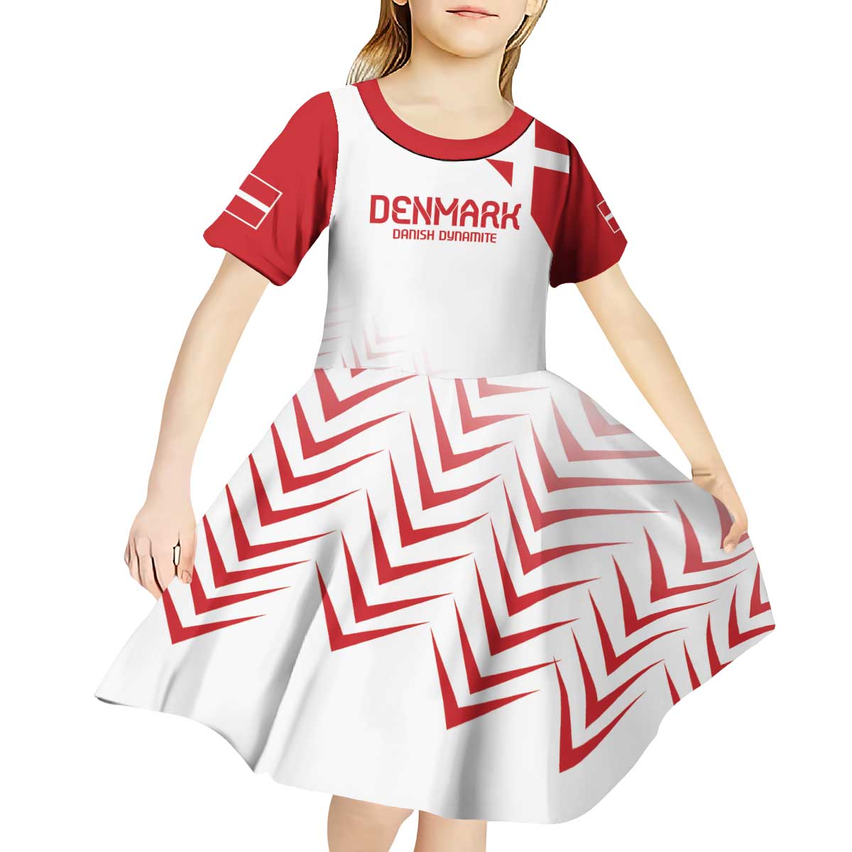 Custom Denmark Football Kid Short Sleeve Dress Come On Danish Dynamite - Wonder Print Shop