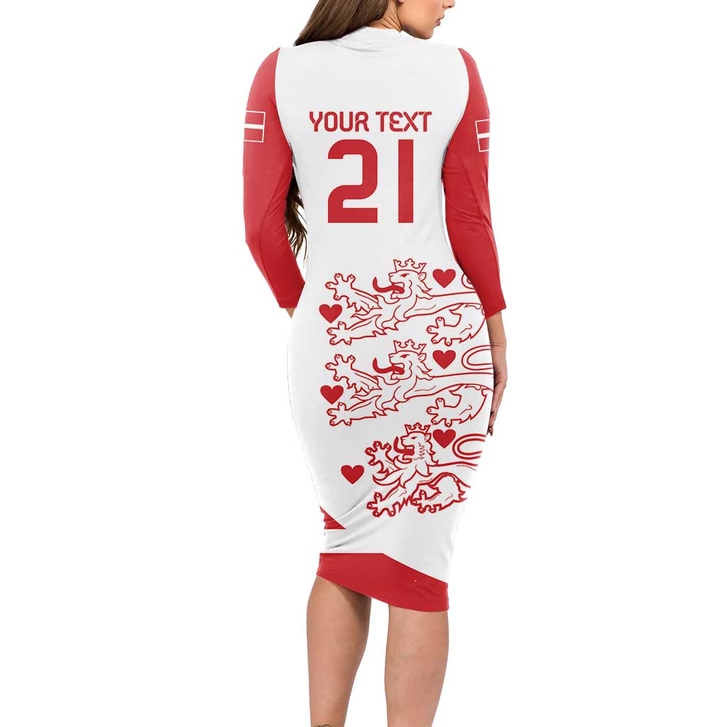 Custom Denmark Football Long Sleeve Bodycon Dress Come On Danish Dynamite - Wonder Print Shop