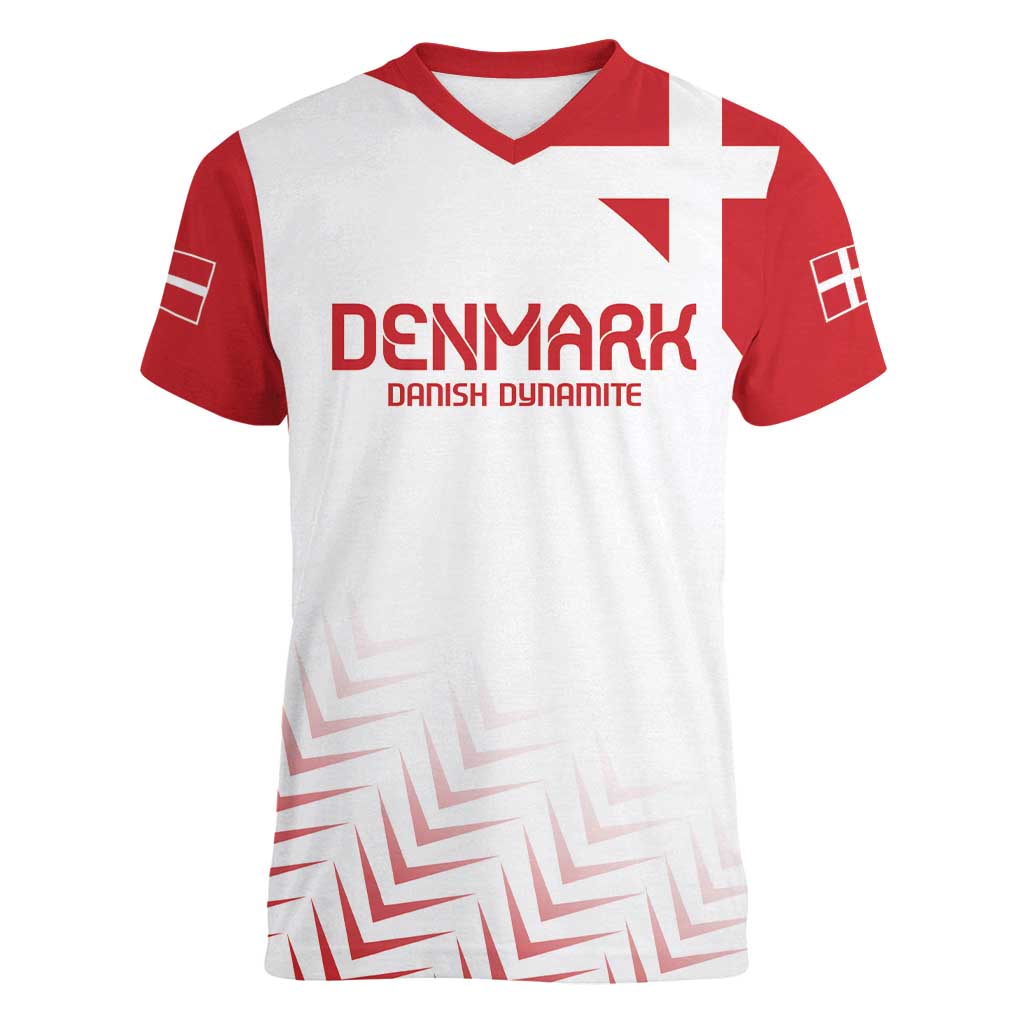 Custom Denmark Football Women V-Neck T-Shirt Come On Danish Dynamite - Wonder Print Shop