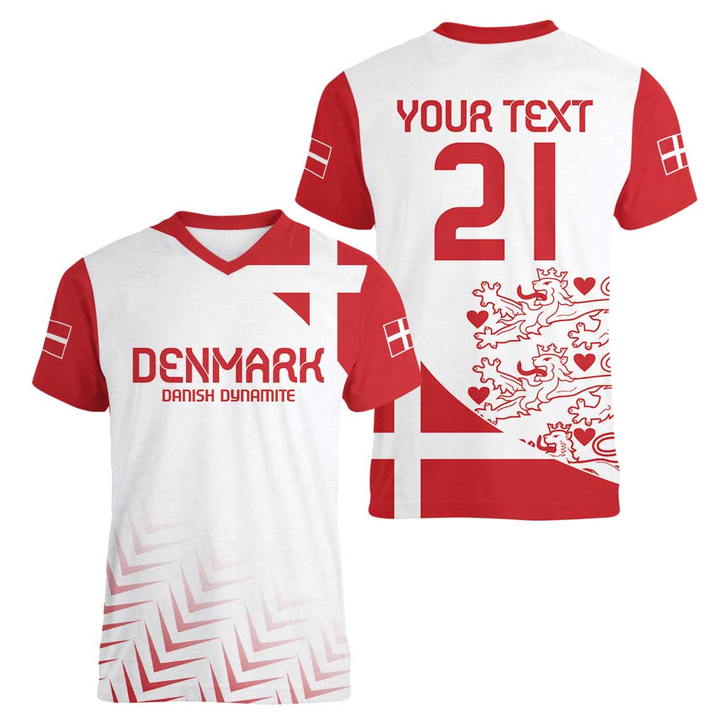 Custom Denmark Football Women V-Neck T-Shirt Come On Danish Dynamite - Wonder Print Shop