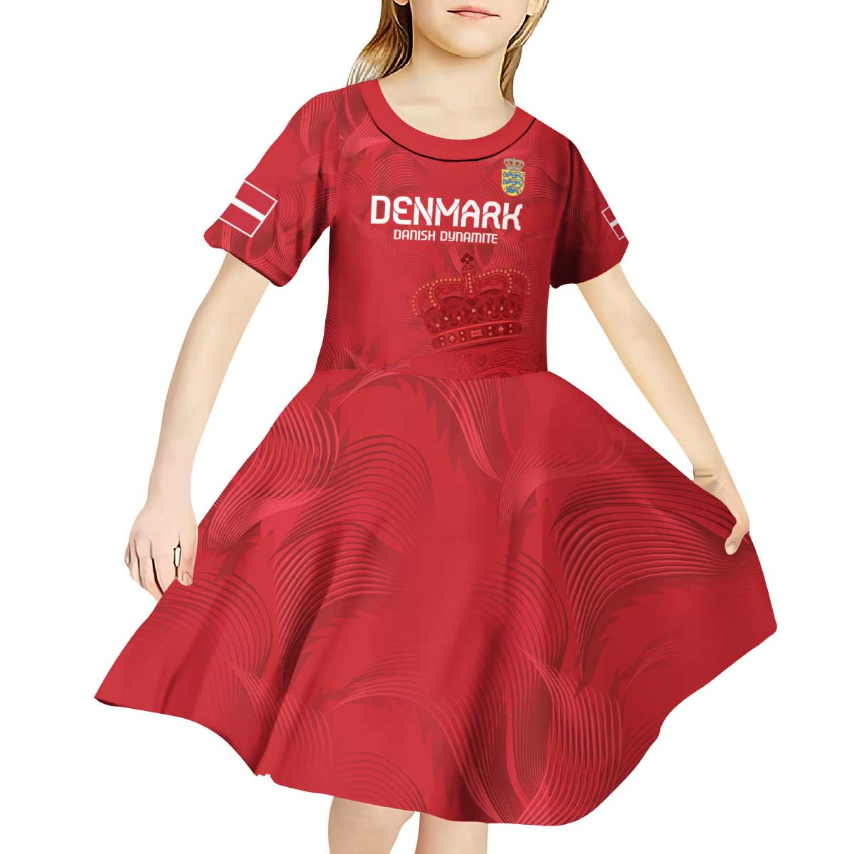Custom Denmark Football Kid Short Sleeve Dress With Coat of Arm - Wonder Print Shop