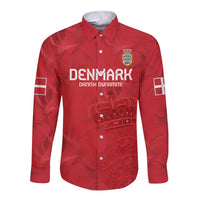 Custom Denmark Football Long Sleeve Button Shirt With Coat of Arm - Wonder Print Shop