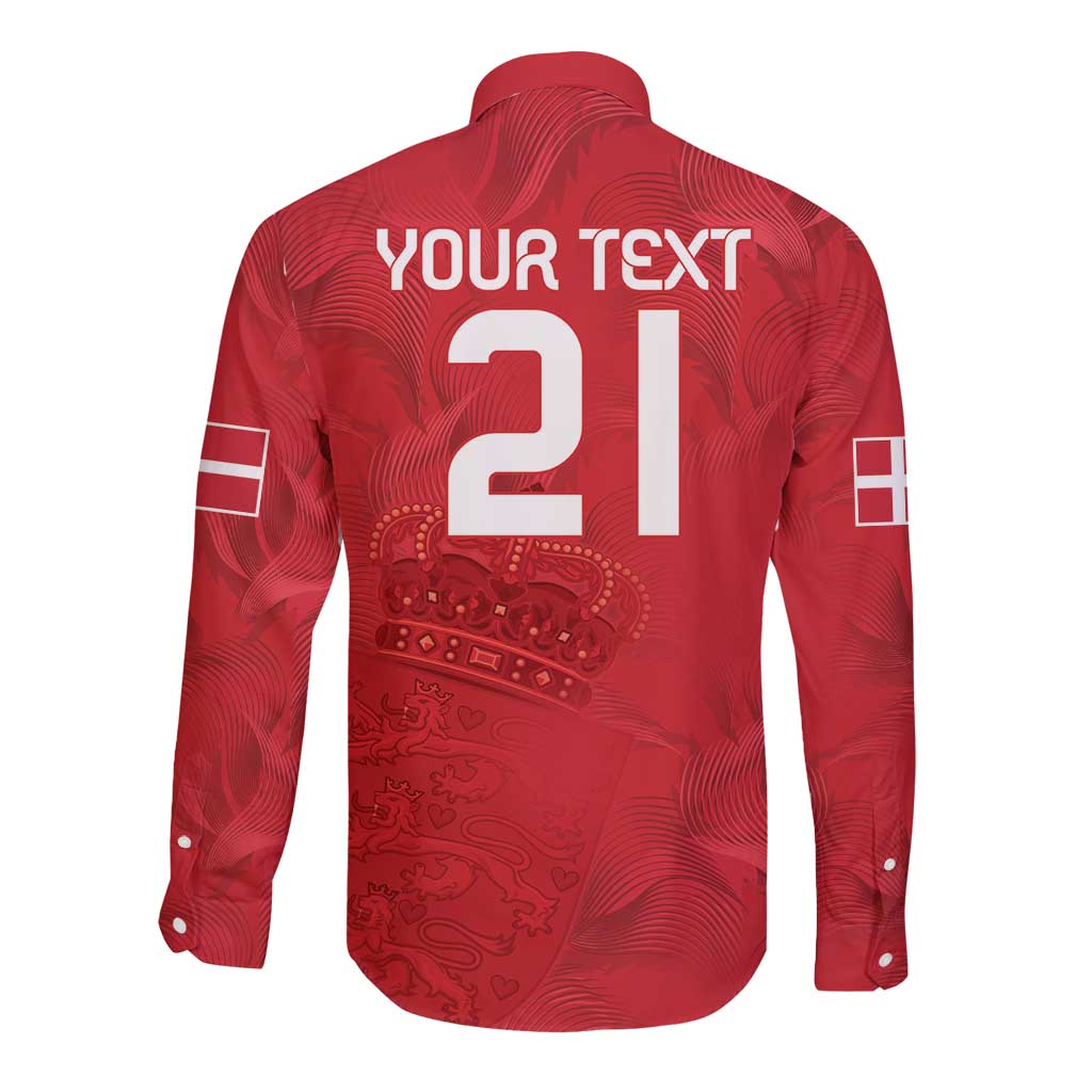Custom Denmark Football Long Sleeve Button Shirt With Coat of Arm - Wonder Print Shop