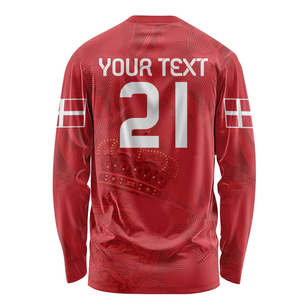 Custom Denmark Football Long Sleeve Shirt With Coat of Arm - Wonder Print Shop
