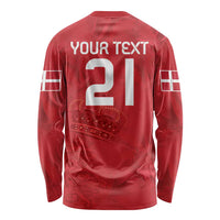 Custom Denmark Football Long Sleeve Shirt With Coat of Arm - Wonder Print Shop