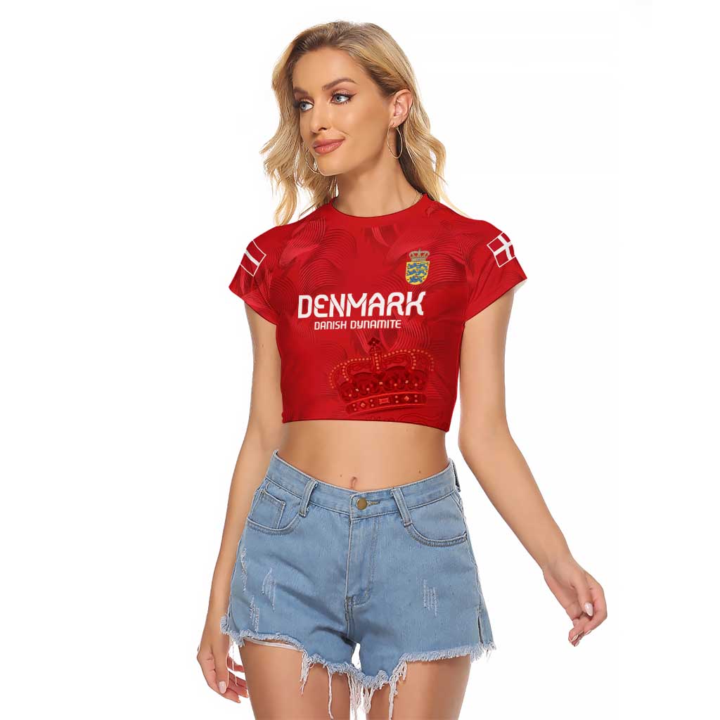 Custom Denmark Football Raglan Cropped T Shirt With Coat of Arm - Wonder Print Shop
