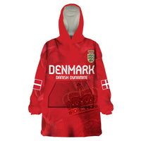 Custom Denmark Football Wearable Blanket Hoodie With Coat of Arm - Wonder Print Shop