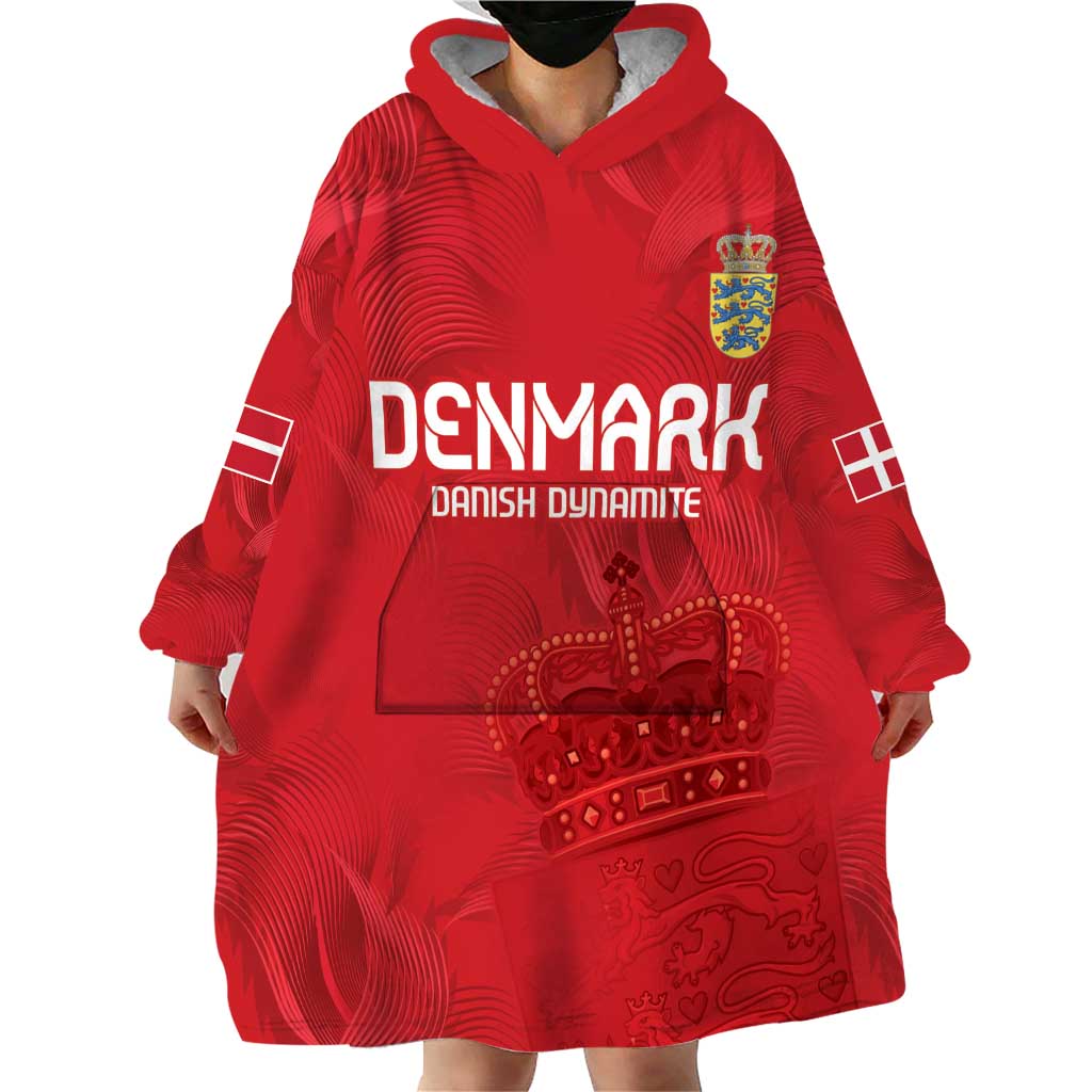 Custom Denmark Football Wearable Blanket Hoodie With Coat of Arm - Wonder Print Shop