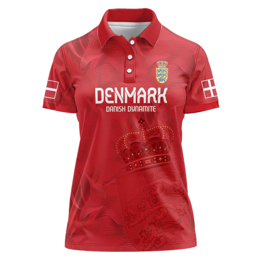 Custom Denmark Football Women Polo Shirt With Coat of Arm - Wonder Print Shop