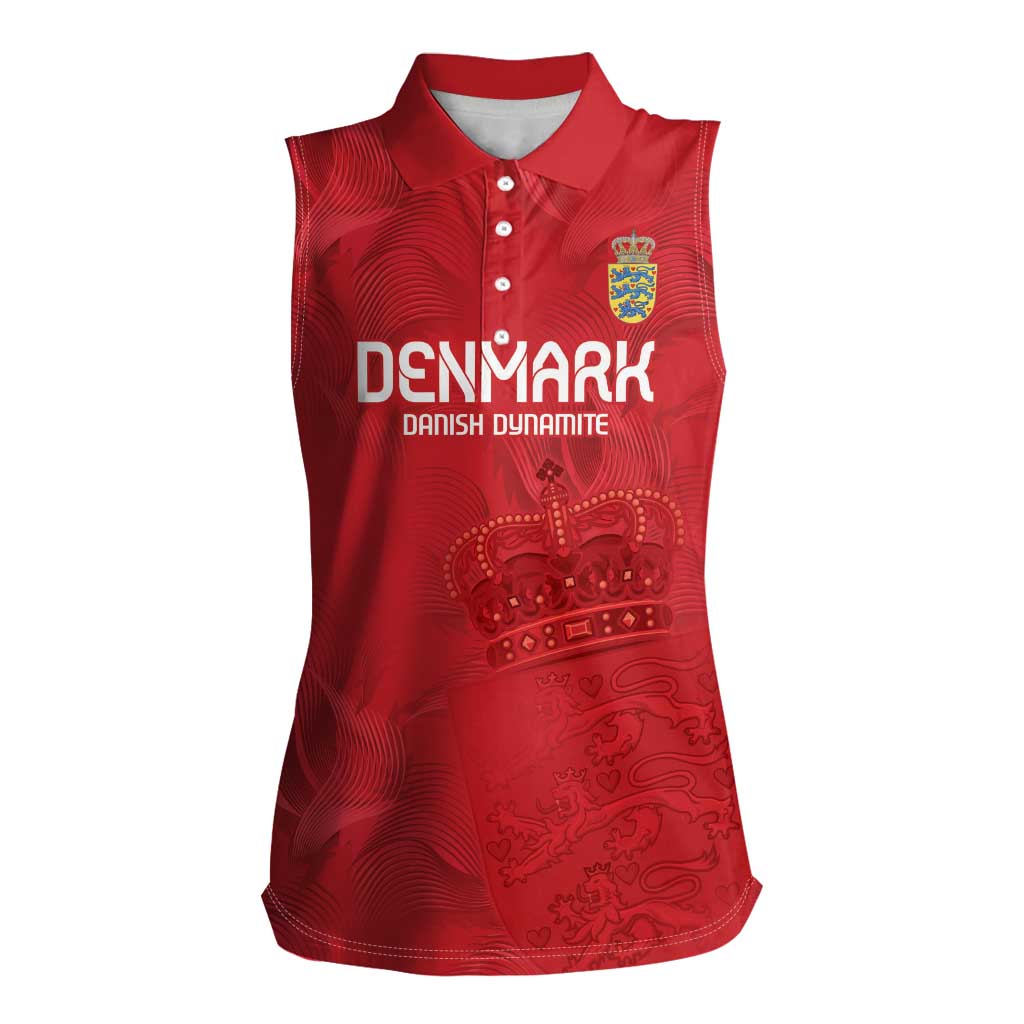 Custom Denmark Football Women Sleeveless Polo Shirt With Coat of Arm - Wonder Print Shop