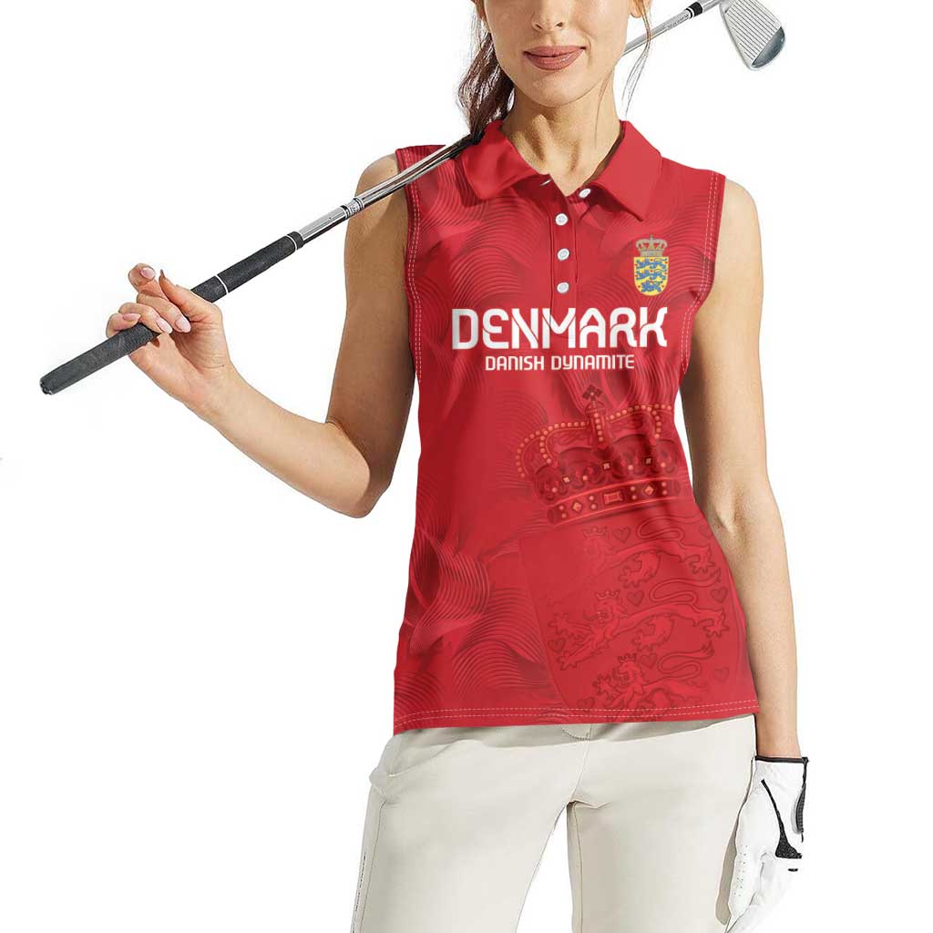 Custom Denmark Football Women Sleeveless Polo Shirt With Coat of Arm - Wonder Print Shop