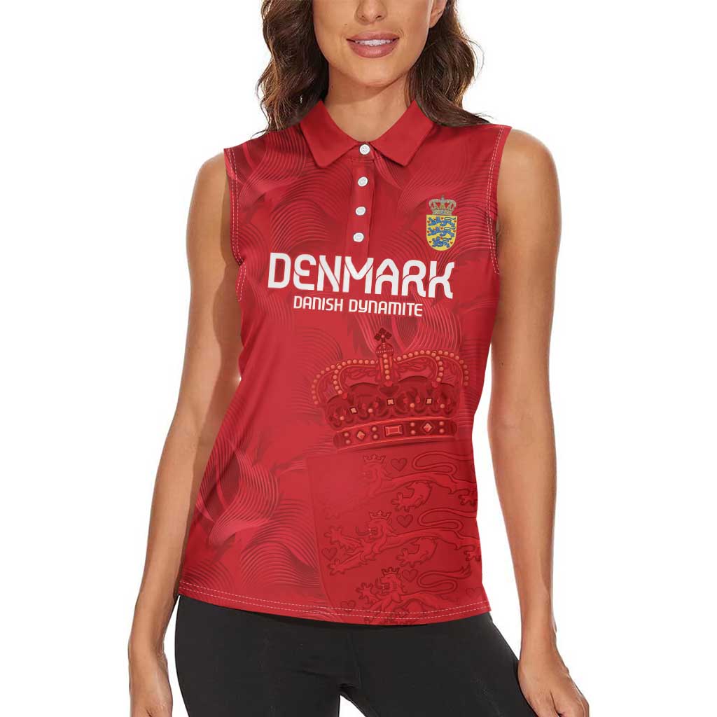 Custom Denmark Football Women Sleeveless Polo Shirt With Coat of Arm - Wonder Print Shop